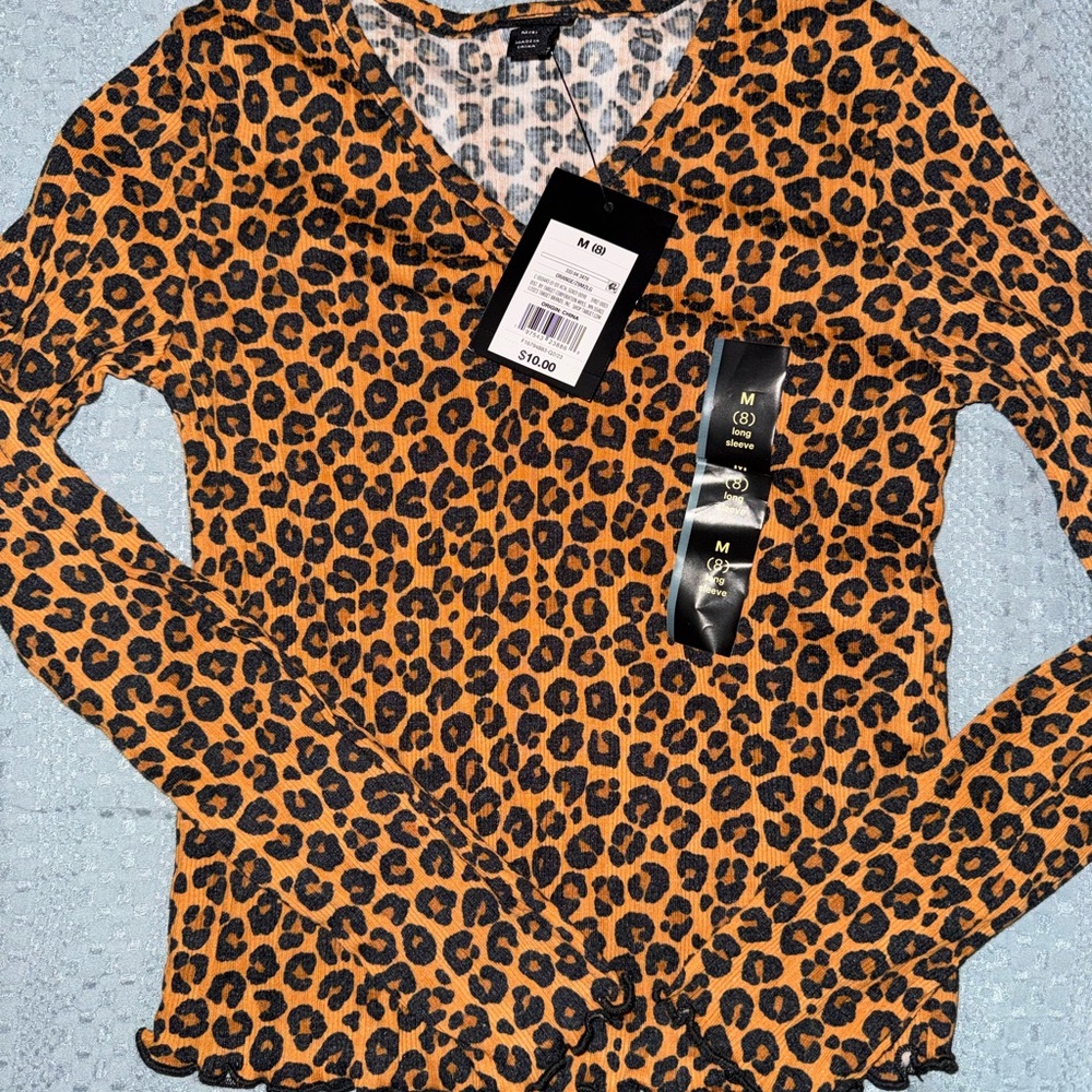 art class Girls' Orange & Black Leopard Print Long Sleeve Top
